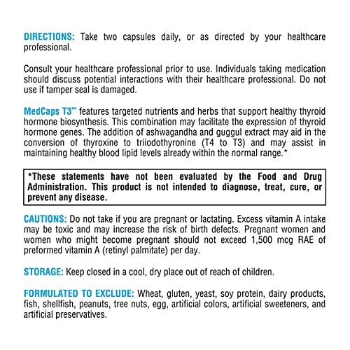 XYMOGEN MedCaps T3 - Thyroid Support Formula with Vitamins + Herbs - Selenium, Zinc XYMOGEN