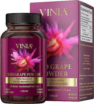 VINIA 12-Hour Sustained Release Piceid Resveratrol Supplement. Nitric Oxide Supplement
