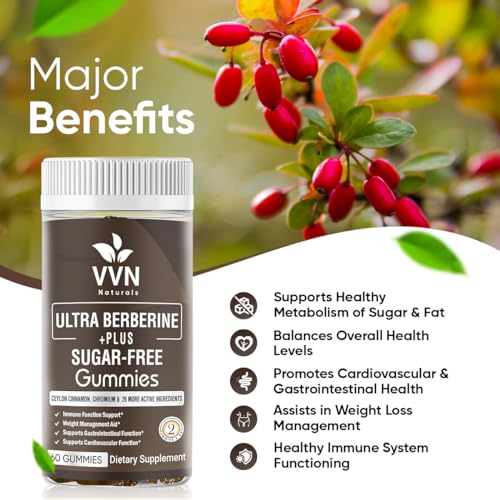 VVNATURALS Sugar-Free 2250mg Berberine HCL with Ceylon Cinnamon HCI 82.1 Concentrated VVN Naturals