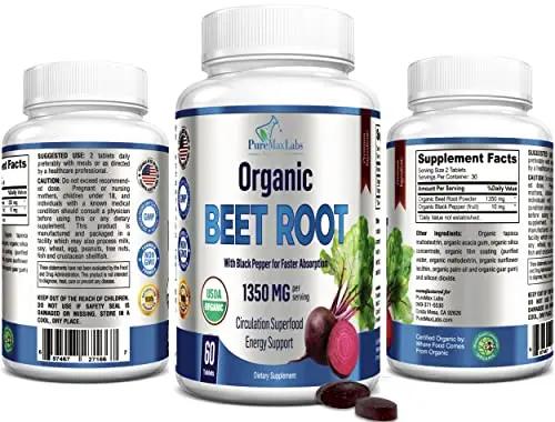 YUMMYVITE Organic Beet Root Powder Tablets - 1350mg with Black Pepper for Faster YUMMYVITE