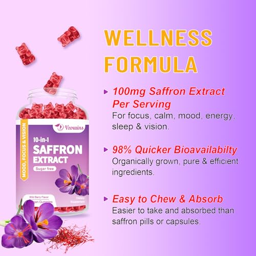 VZOXAINS 2 Pack Saffron Supplement Gummies, Sugar Free Saffron Extract with Magnesium VZOXAINS