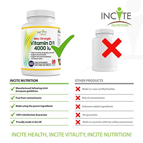 Vitamin D3 4000 iu - Vitamin D Tablets - 1 Year Supply Tablets - Vegetarian - Vitamin D Incite Nutrition