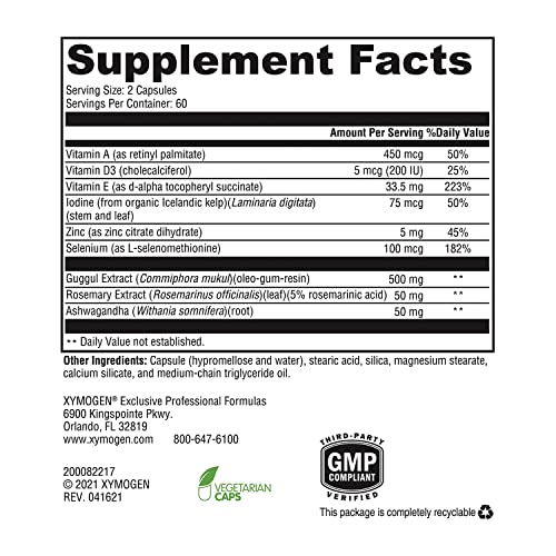 XYMOGEN MedCaps T3 - Thyroid Support Formula with Vitamins + Herbs - Selenium, Zinc XYMOGEN