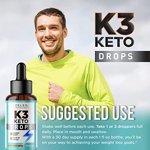(3 Pack) K3 Keto Drops for Weight Loss - Fat Burner & Metabolism Booster | Advanced Keto ZELSO
