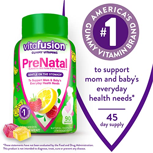 vitafusion PreNatal Gummy Vitamins, Raspberry Lemonade Flavored, Pregnancy Vitamins for Women Vitafusion