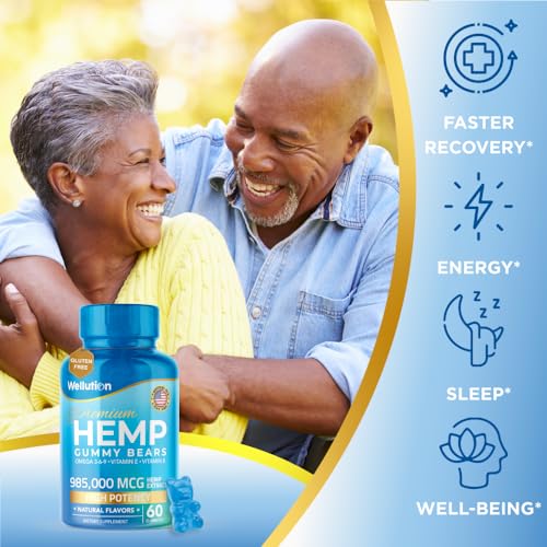 Wellution Hemp Gummies 985,000 High Potency - Fruity Gummy Bear with Hemp Oil Wellution
