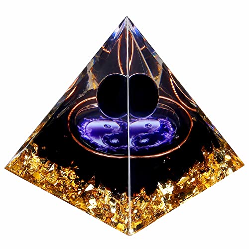 Yin Yang Healing Crystal Orgonite Pyramid - Tai Chi with Obsidian Ball - Taiji Reiki Chakra Meditation FENGSHUI-CAISHEN
