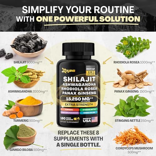 Zoyava Shilajit 9000MG Radiant Health Blend Ashwagandha 2000MG Rhodiola Rosea Zoyava