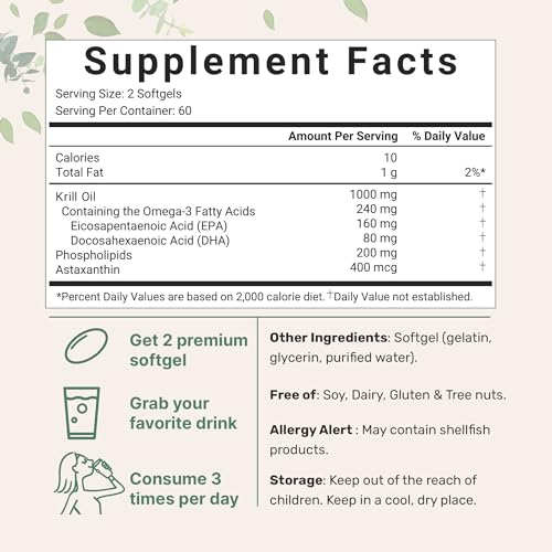 2 Pack Antarctic Krill Oil Supplement, 1000mg Per Serving, 120 Soft-Gels Each Micro Ingredients