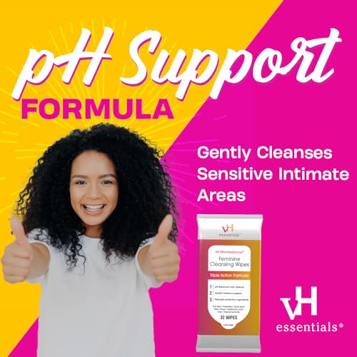 vH essentials Feminine Cleansing Wipes - pH Balanced, Prebiotics, Tea Tree & Aloe, Soothing Witch Hazel vH essentials