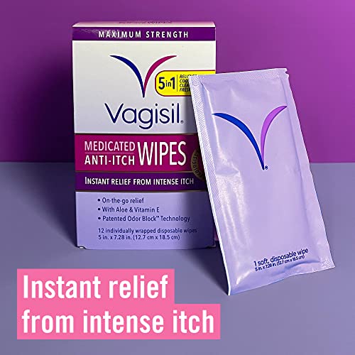 Vagisil Anti-Itch Medicated Feminine Intimate Wipes for Women, Maximum Strength, Gynecologist Tested Vagisil