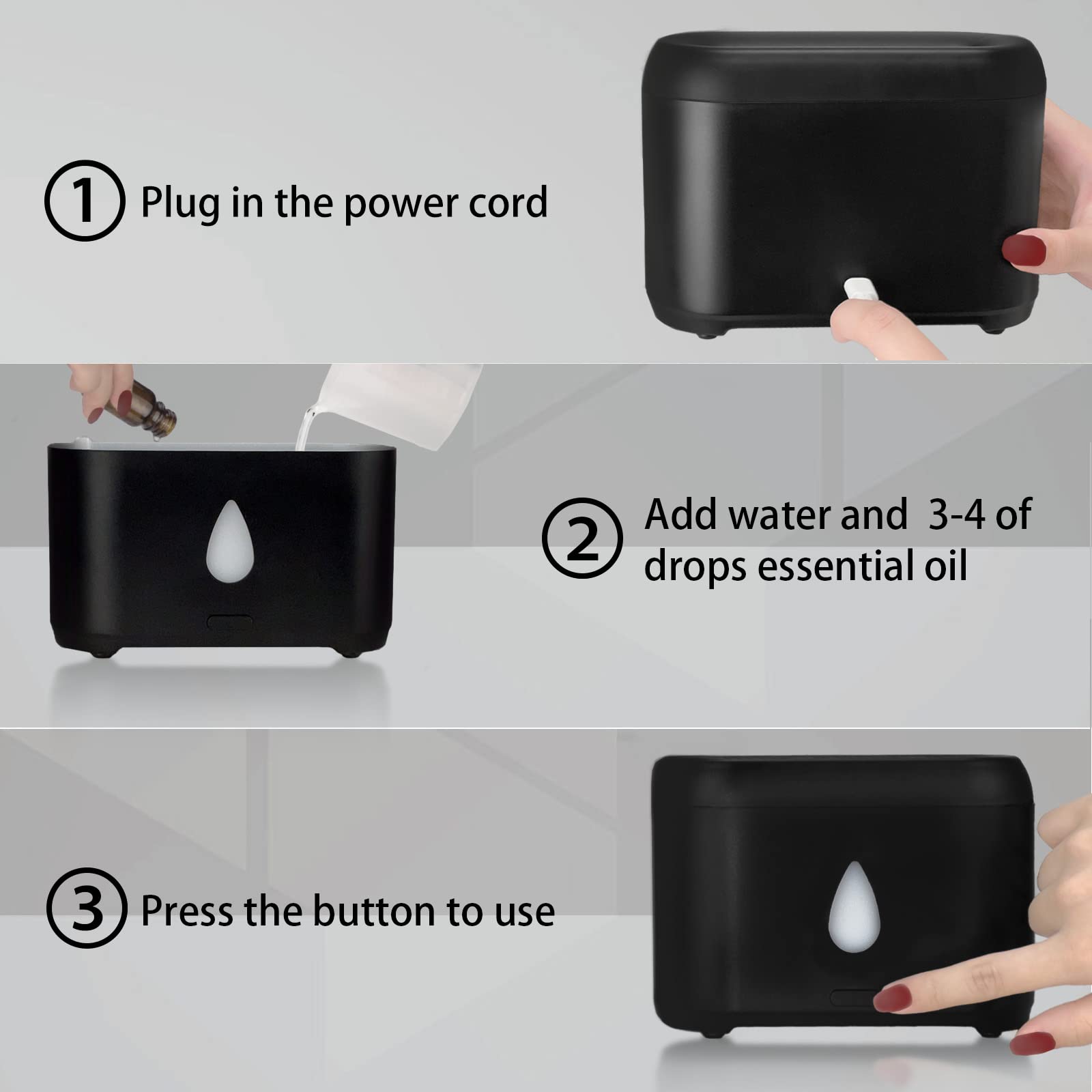 200ml Compact Small Flame Diffuser for Essential Oil (Black) Phimuezl