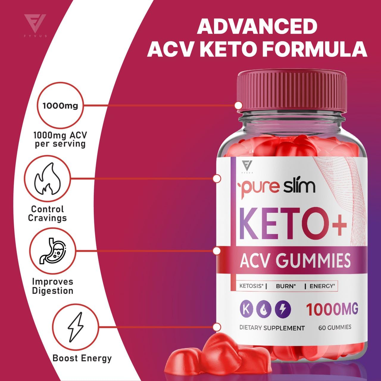(2 Pack) Pure Slim Keto ACV Gummies, Pure Slim Keto ACV Gummies Advanced Kelly Clarkson Fyvus