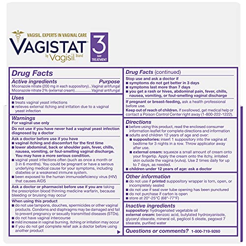 Vagistat 3 Day Yeast Infection Treatment for Women, Relieves External Itching and Irritation Vagisil