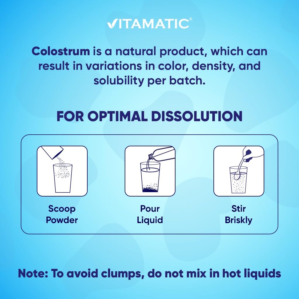 Vitamatic Bovine Colostrum Powder - 50% Highest IgG - Supplement for Gut Health Vitamatic