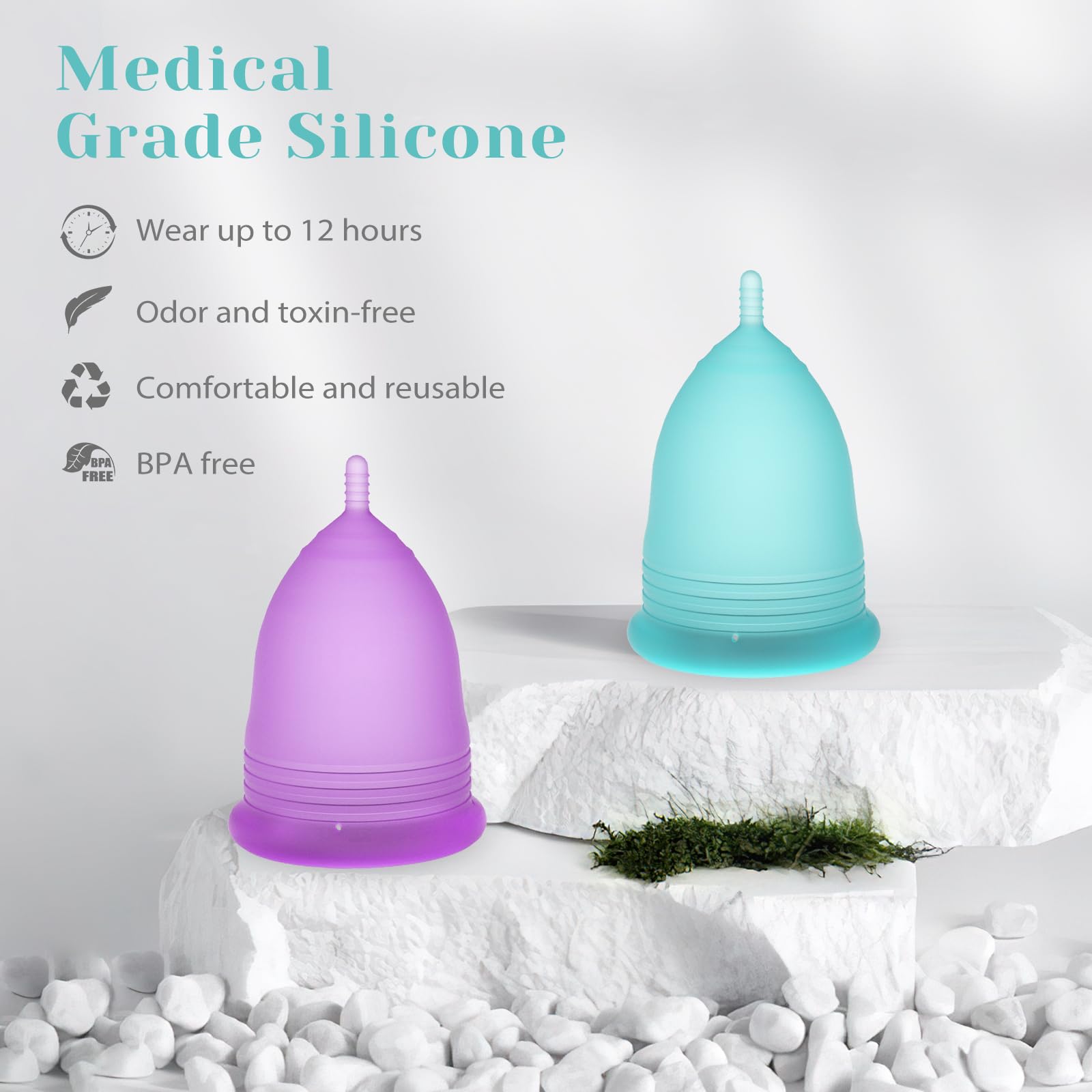 YTYOMUR Menstrual Cup Set, 2 Soft Period Cup Come with Collapsible Cleaner Cup YTYOMUR