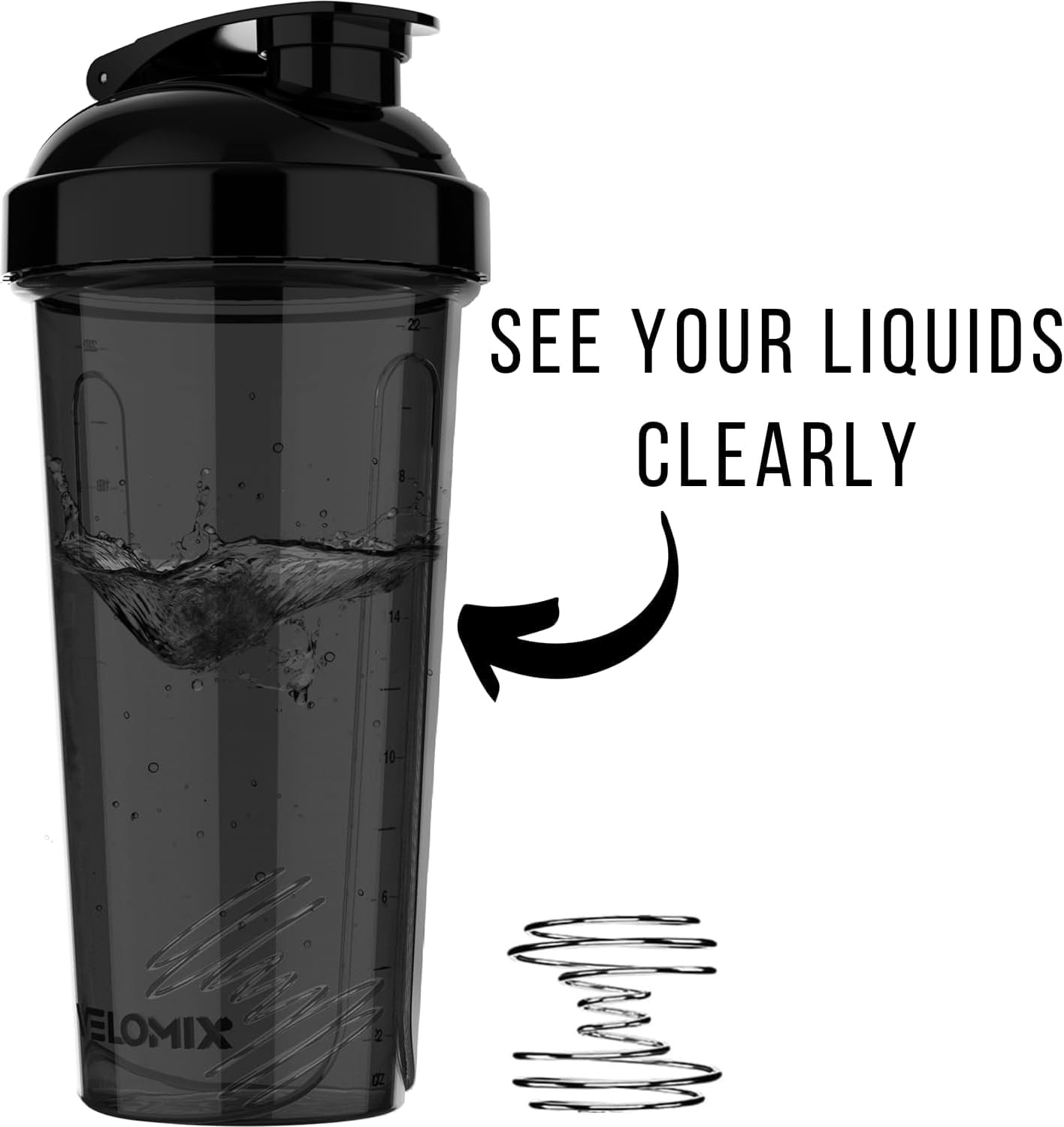 VELOMIX -4 PACK- Protein Shaker Bottles for Protein Mixes, 28 OZ Shaker Cups for Protein Shakes VELOMIX