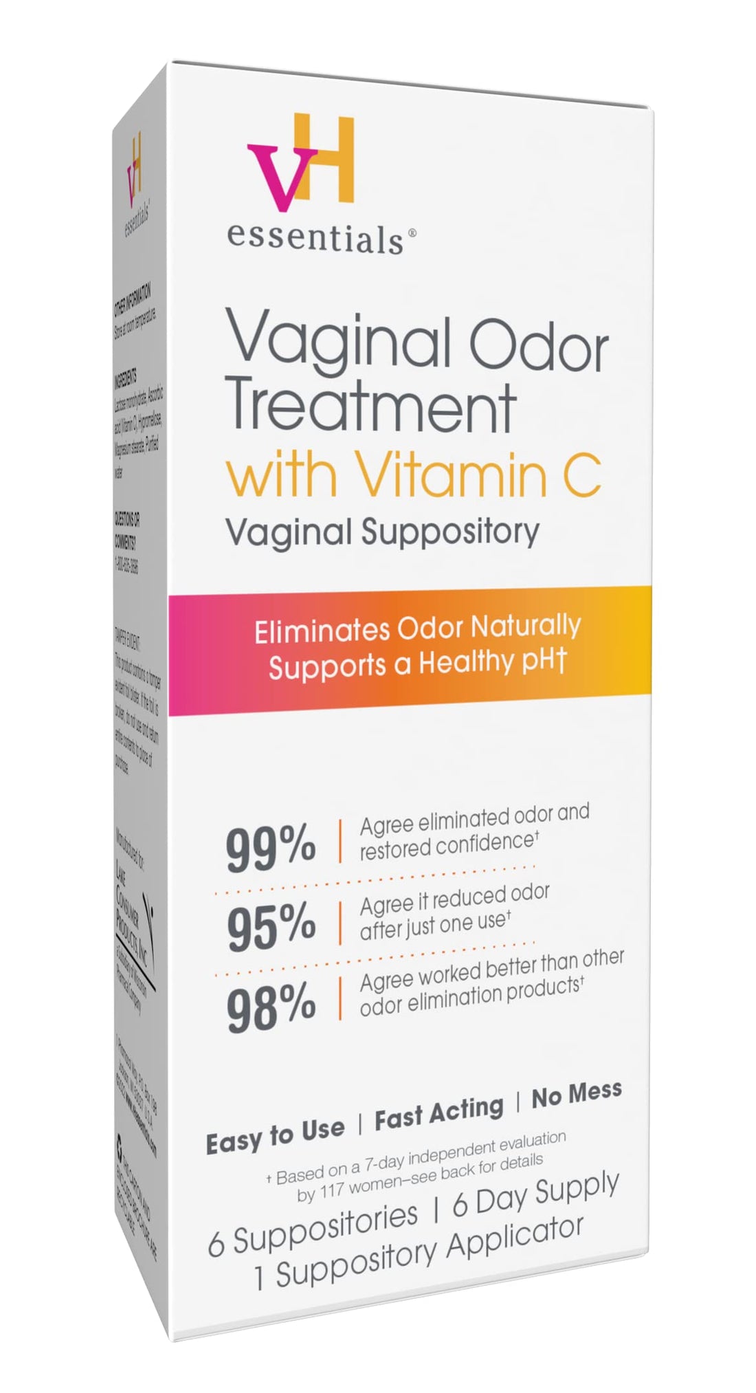 vH essentials Vaginal Odor Treatment with Vitamin C, Boric Acid Suppositories Alternative