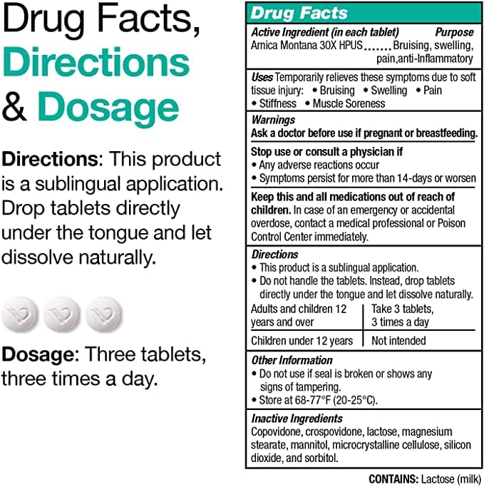 VitaMedica Arnica Montana 30X Homeopathic Tablets for Bruising Pain and Swelling | Plant Based Formula