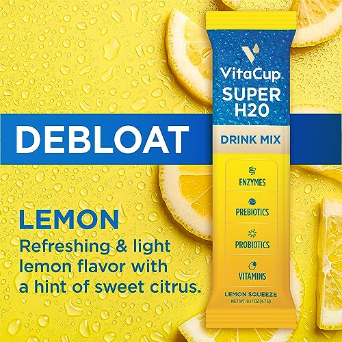 VitaCup Super H2O Bloating Relief and Digestive Health Drink Mix Packets, Probiotics VitaCup