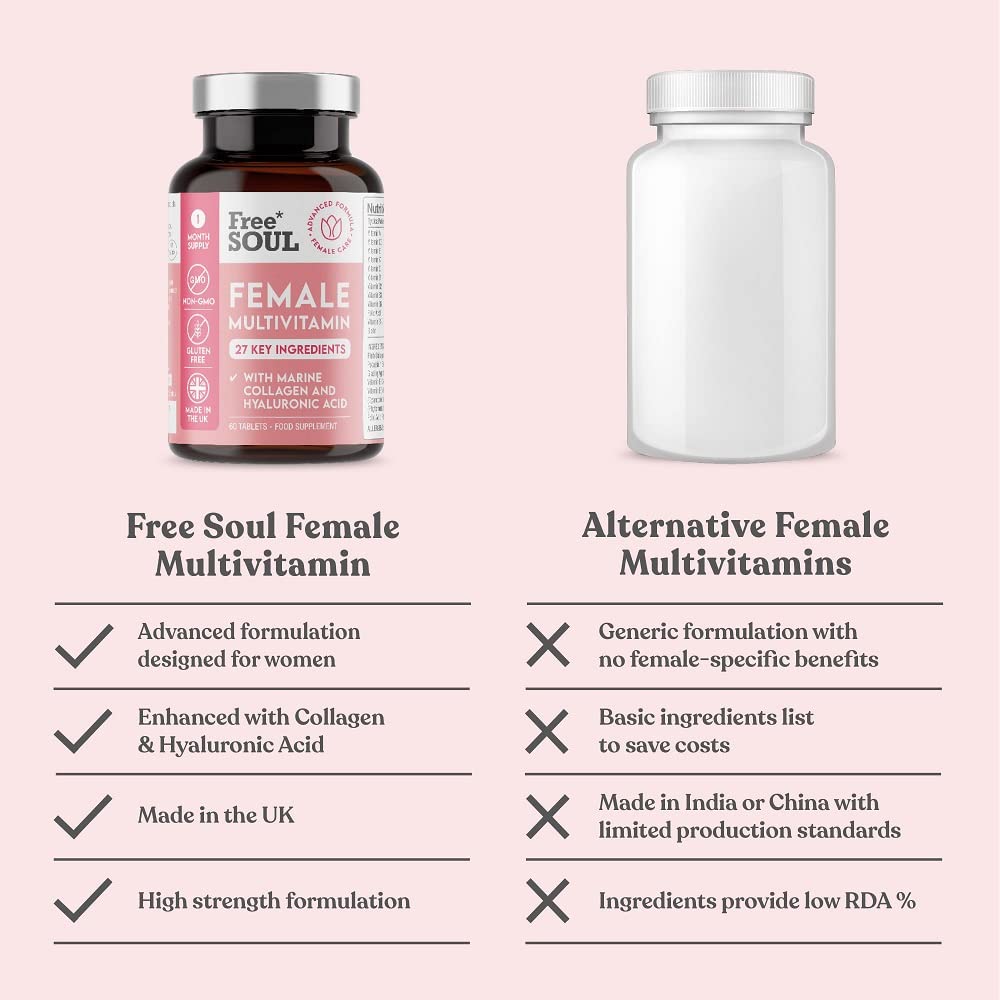 Women's Multivitamins and Minerals with Collagen & Hyaluronic Acid - 27 Essential Free Soul