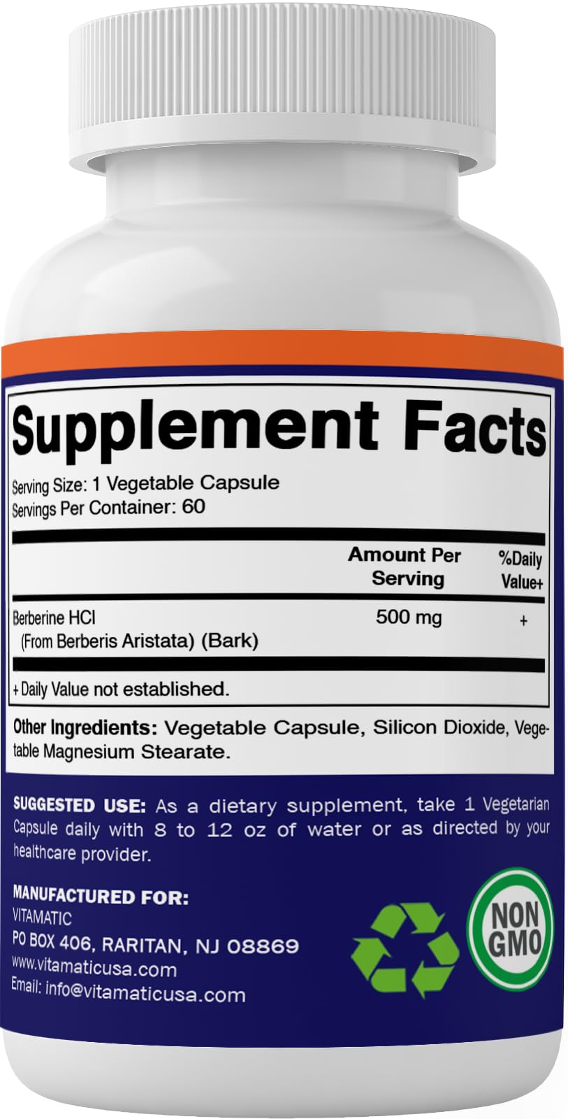 Vitamatic Berberine Supplement 500mg - 60 Vegetable Capsules - Made in The USA Vitamatic