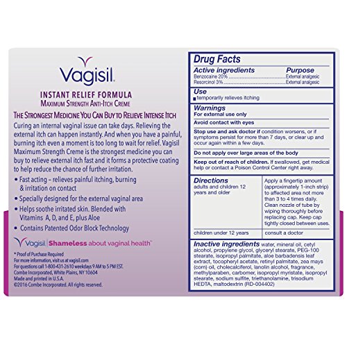Vagisil Maximum Strength Feminine Anti-Itch Cream with Benzocaine for Women, Helps Relieve Yeast Vagisil