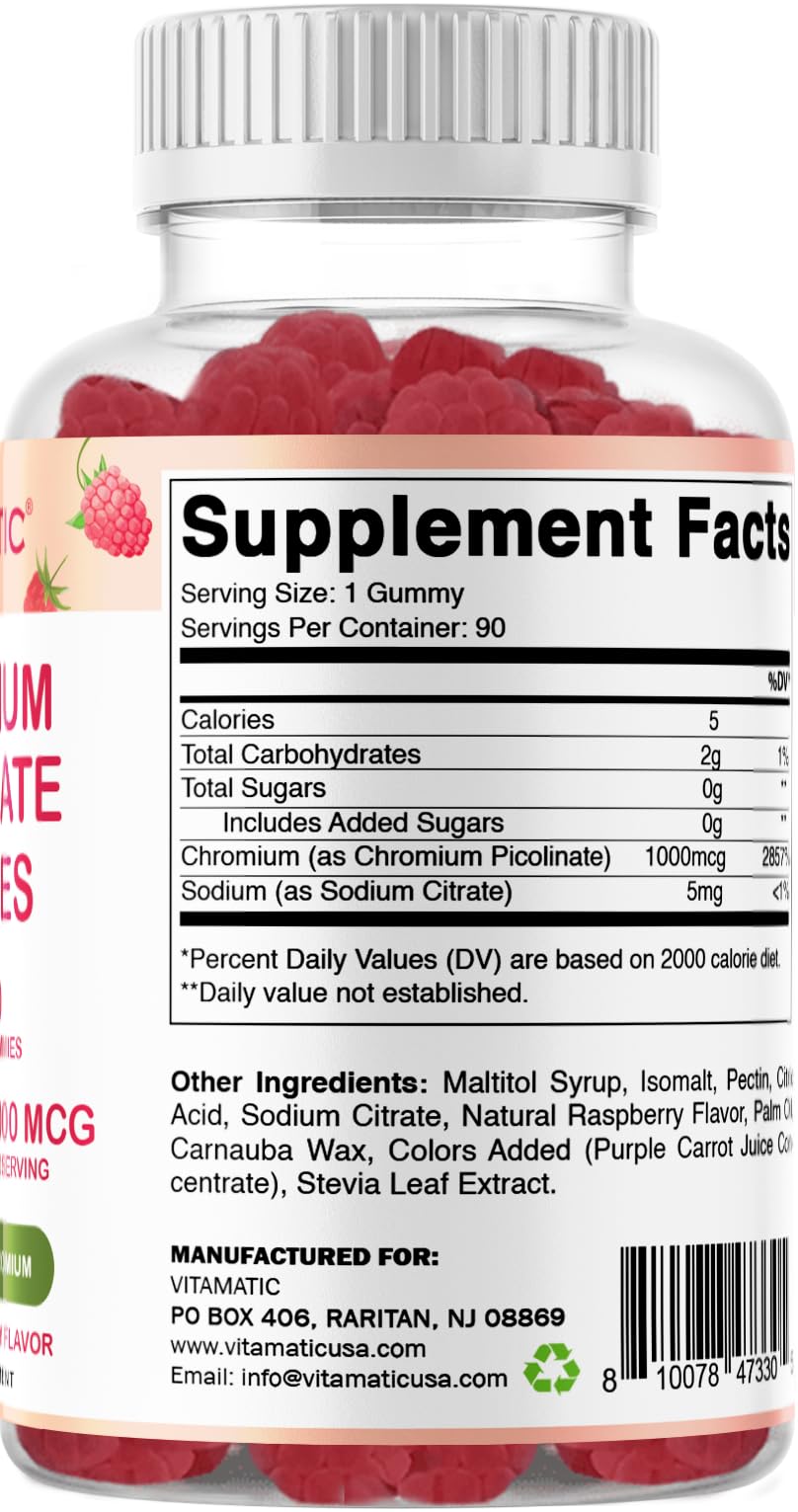 Vitamatic Chromium Picolinate 1000 mcg - 90 Gummies - High Potency Chromium