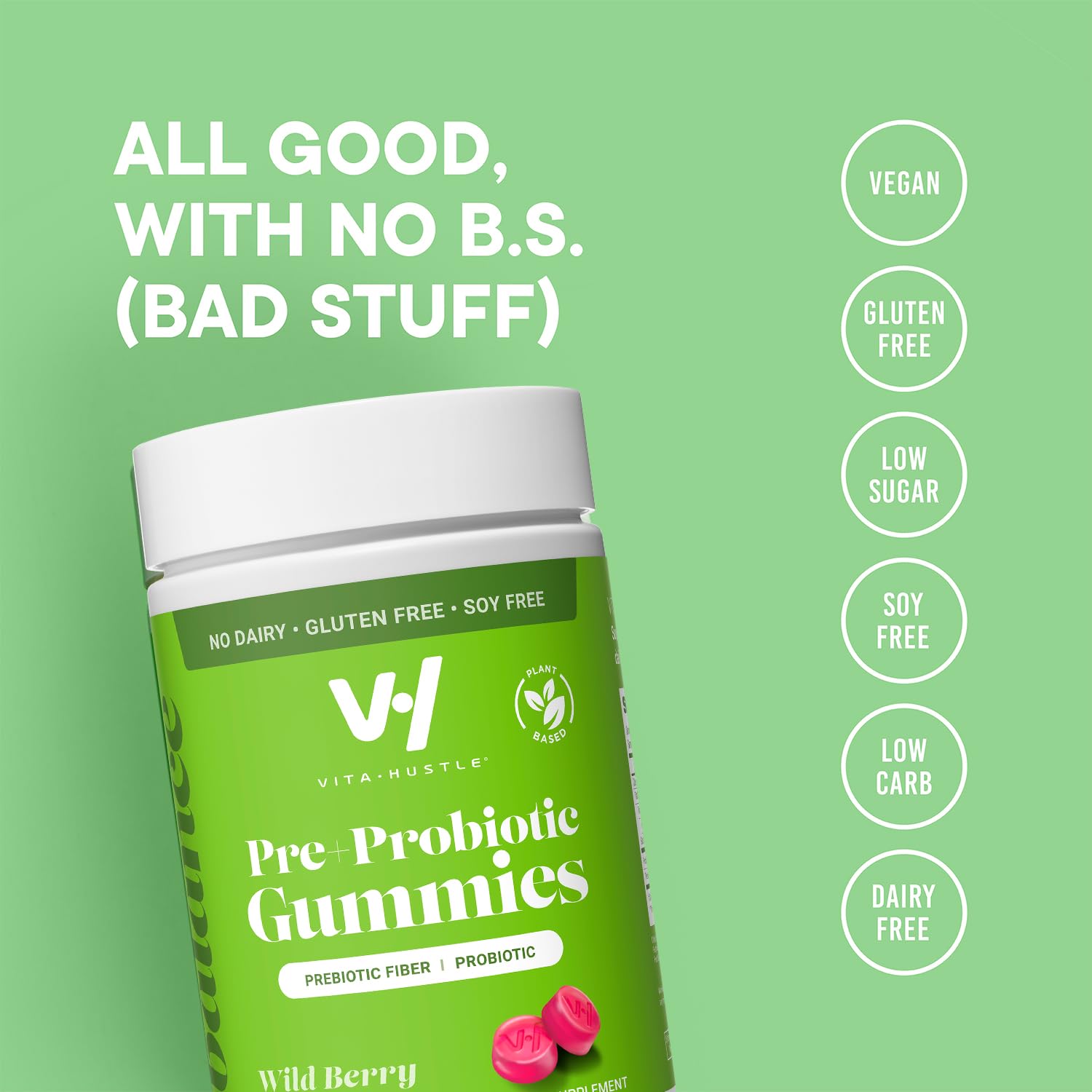 VitaHustle Probiotic Gummies + Prebiotics by Kevin Hart with Chicory Root Inulin Fiber VitaHustle
