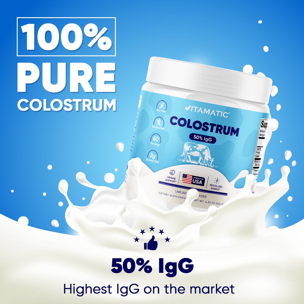 Vitamatic Bovine Colostrum Powder - 50% Highest IgG - Supplement for Gut Health Vitamatic