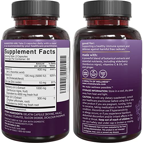 Viva Naturals Sambucus Elderberry with Vitamin C and Zinc for Adults - 5 in 1 Sambucus Viva Naturals