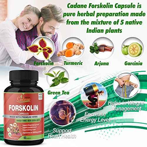 2 Packs Organic Forskolin Supplements Capsules 5000mg with Turmeric, Arjuna, Garcinia Cambogia Organic Cadane