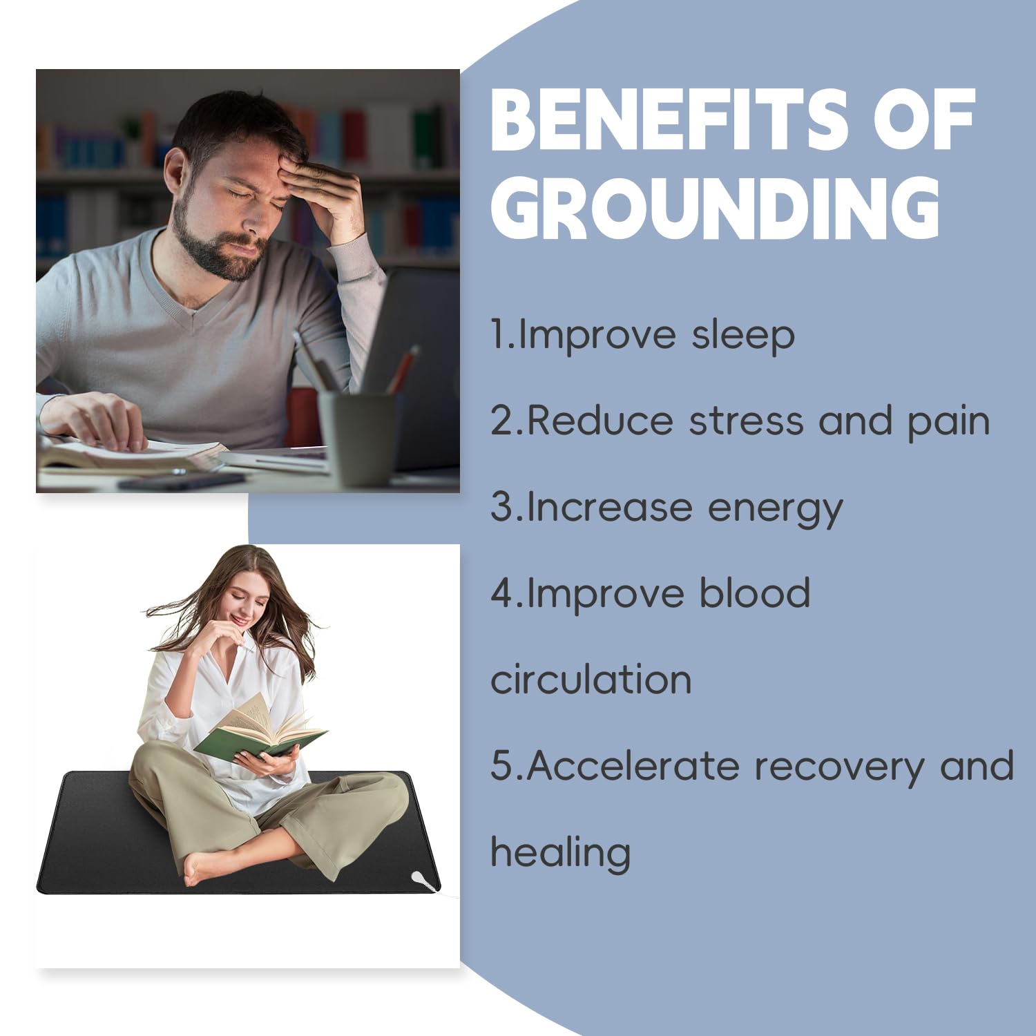 XINHUSU Grounding Mat 11.8"x23.6" Grounding Pad with 15ft Grounding Cord Grounding Mat XINHUSU