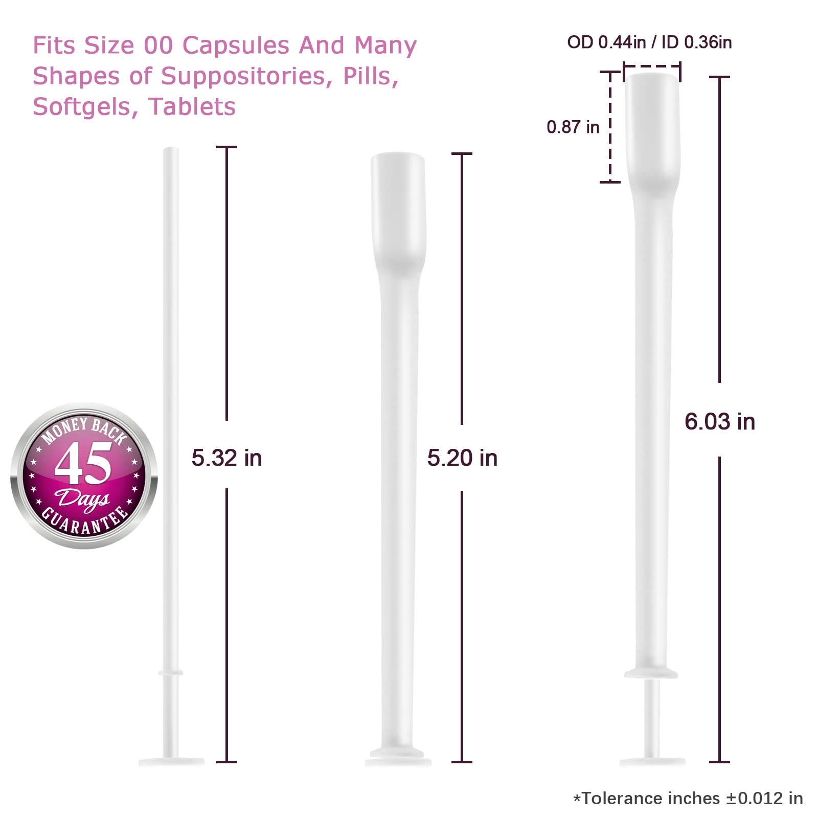 (60 Counts) Nieteyrue Suppository Applicator for Women Fit to Size 00 Cap-sules Soft Tip Auxiliary Tool Nieteyrue