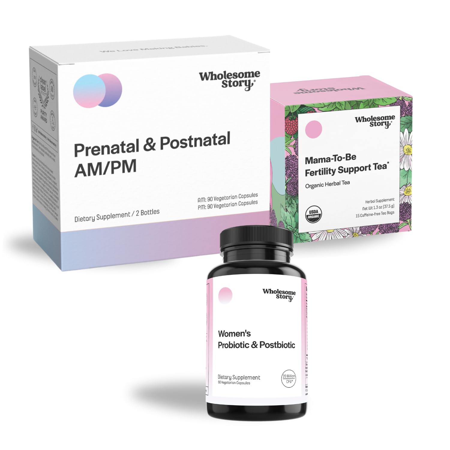 Wholesome Story Her Basic Baby Making Bundle: Premium Bioavailable Prenatal & Postnatal Vitamins