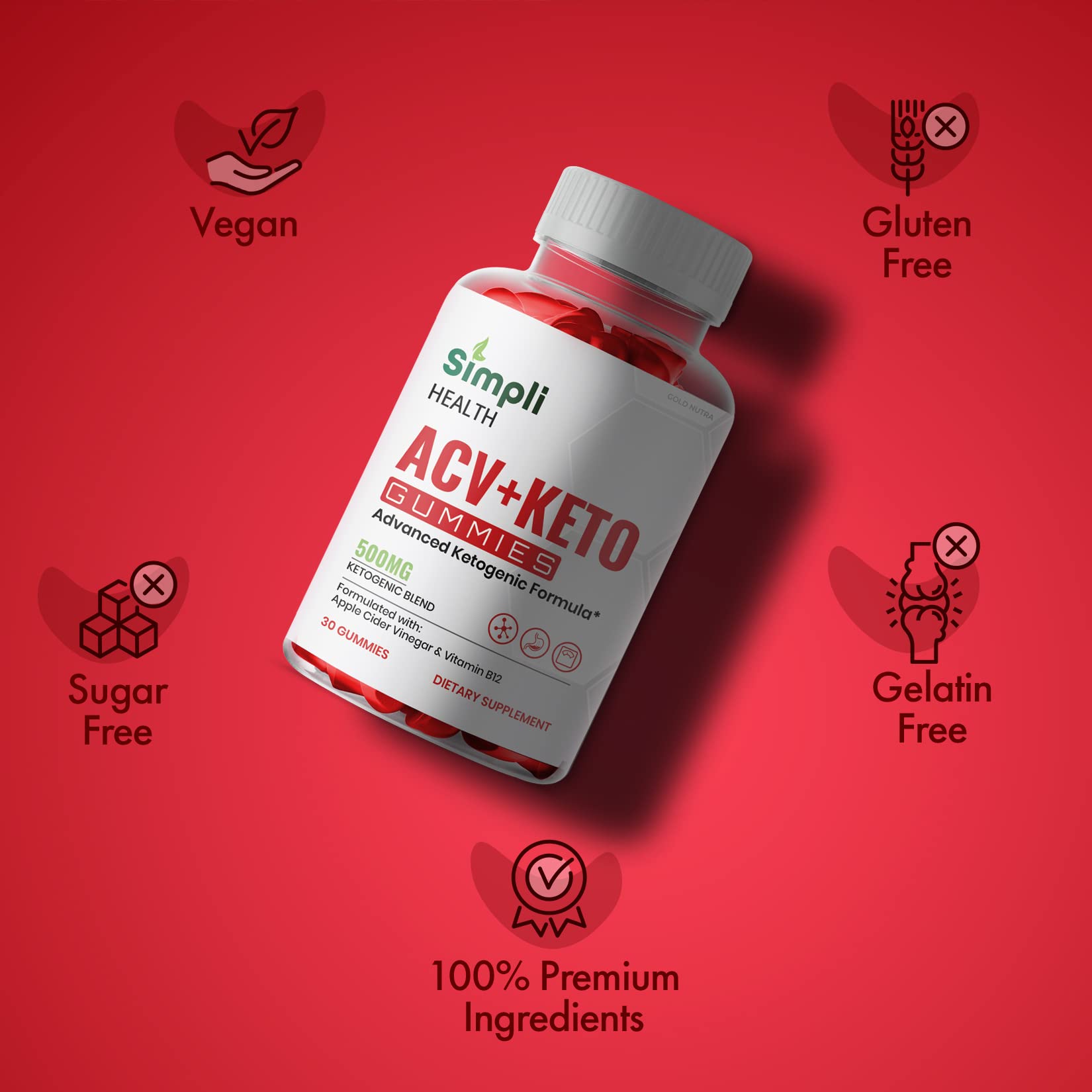 (3 Pack) Simpli Health ACV Keto Gummies, Maximum Strength Gold Nutra