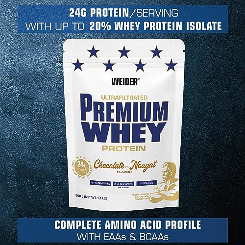 Weider Premium Whey (500g) Chocolate-Nougat Flavour. Ultrafiltrated Proteins from Whey Protein Weider