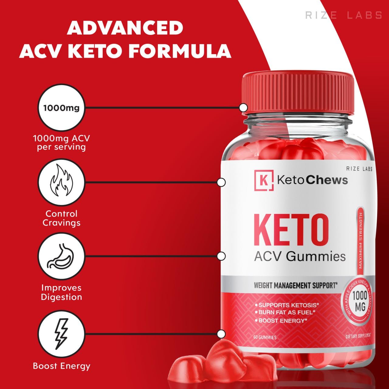 (2 Pack) Keto Chews Gummies - Keto Chews ACV Gummies for Weight Loss 525 MG rize labs