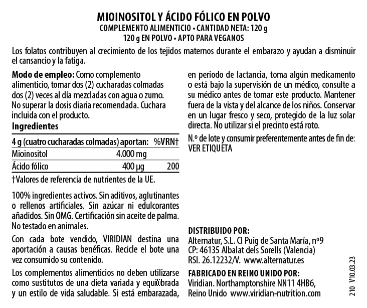 Viridian Myo-Inositol & Folic Acid Powder 120g Viridian