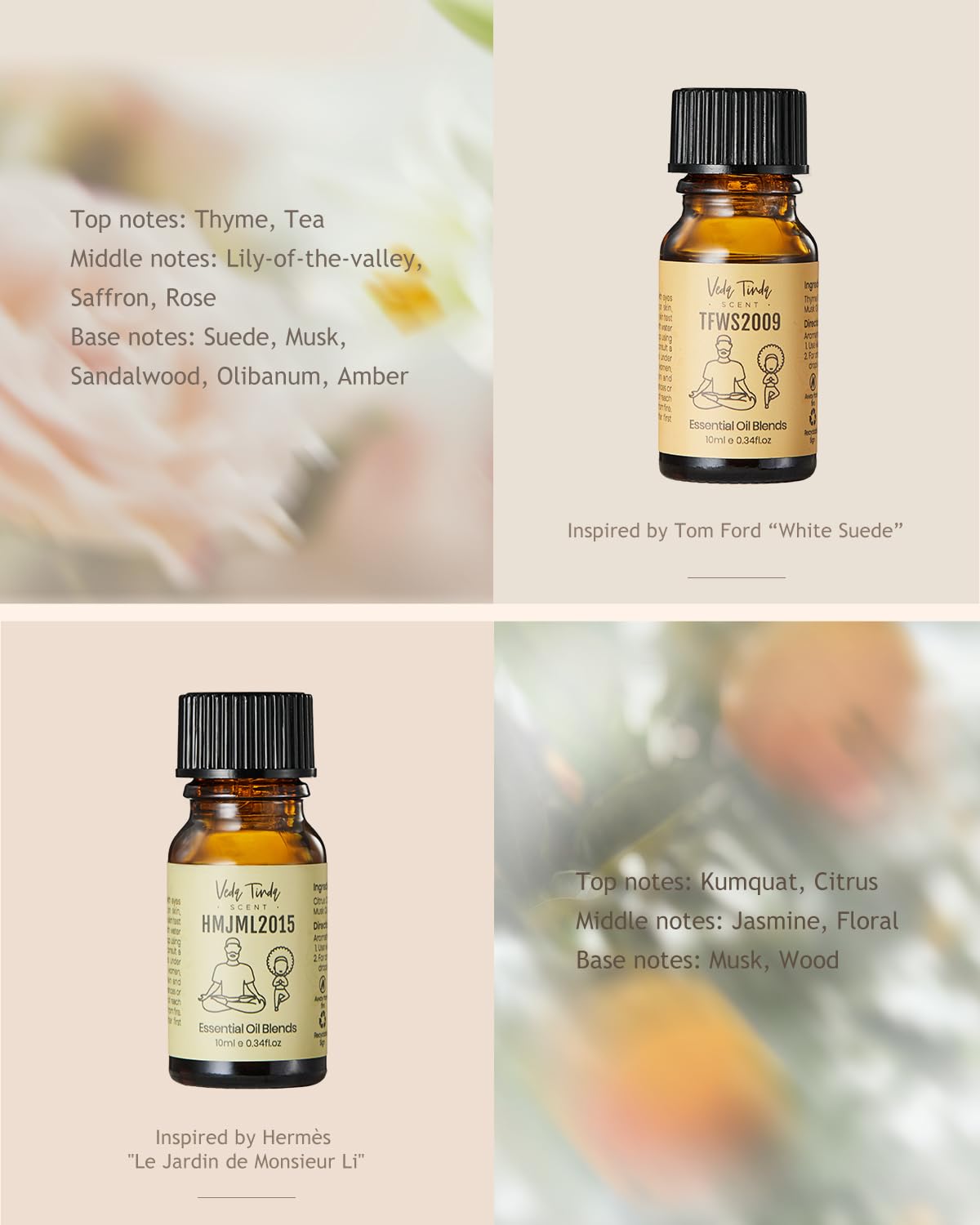 VTS Waterless Diffuser with Classic Perfume Scent Essential Oils Set, Perfume Collection VEDA TINDA SCENT