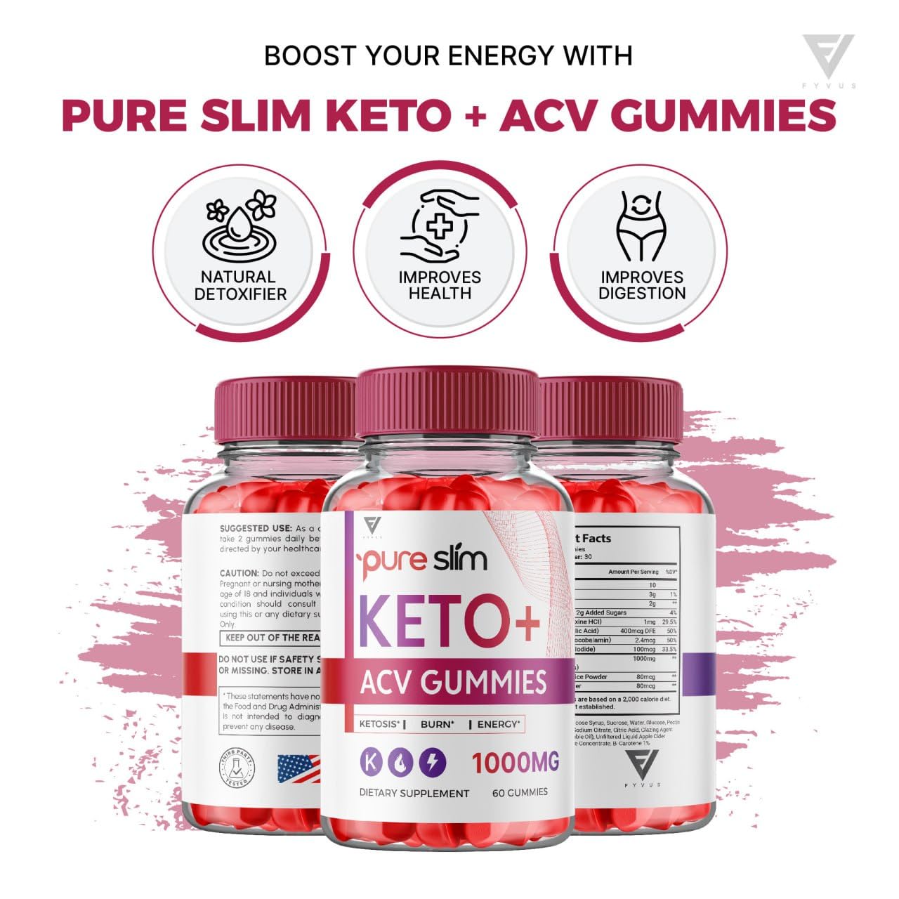 (2 Pack) Pure Slim Keto ACV Gummies, Pure Slim Keto ACV Gummies Advanced Kelly Clarkson Fyvus