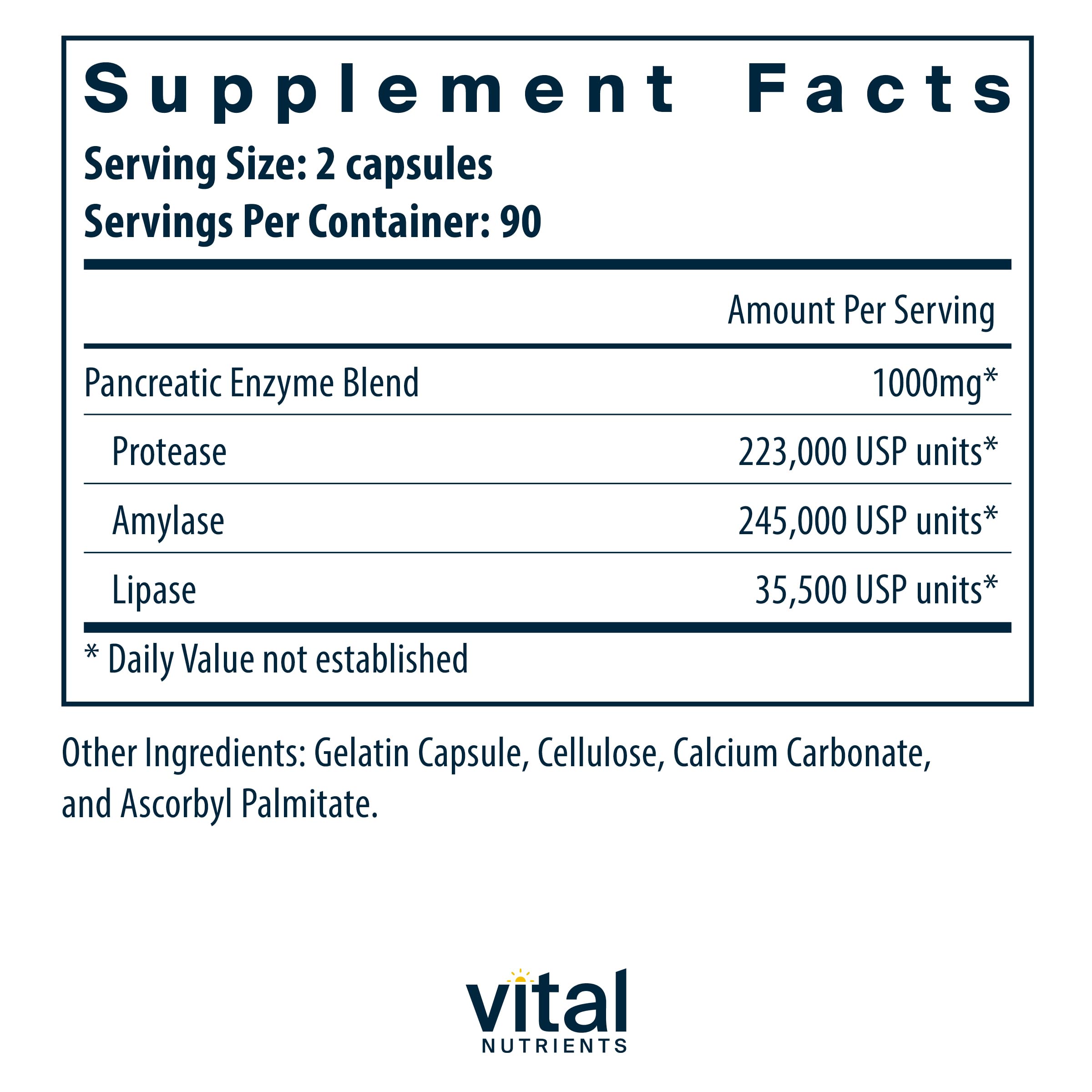 Vital Nutrients Pancreatic Enzymes 1000mg (Full Strength) | Pancreatin Digestion Supple Vital Nutrients