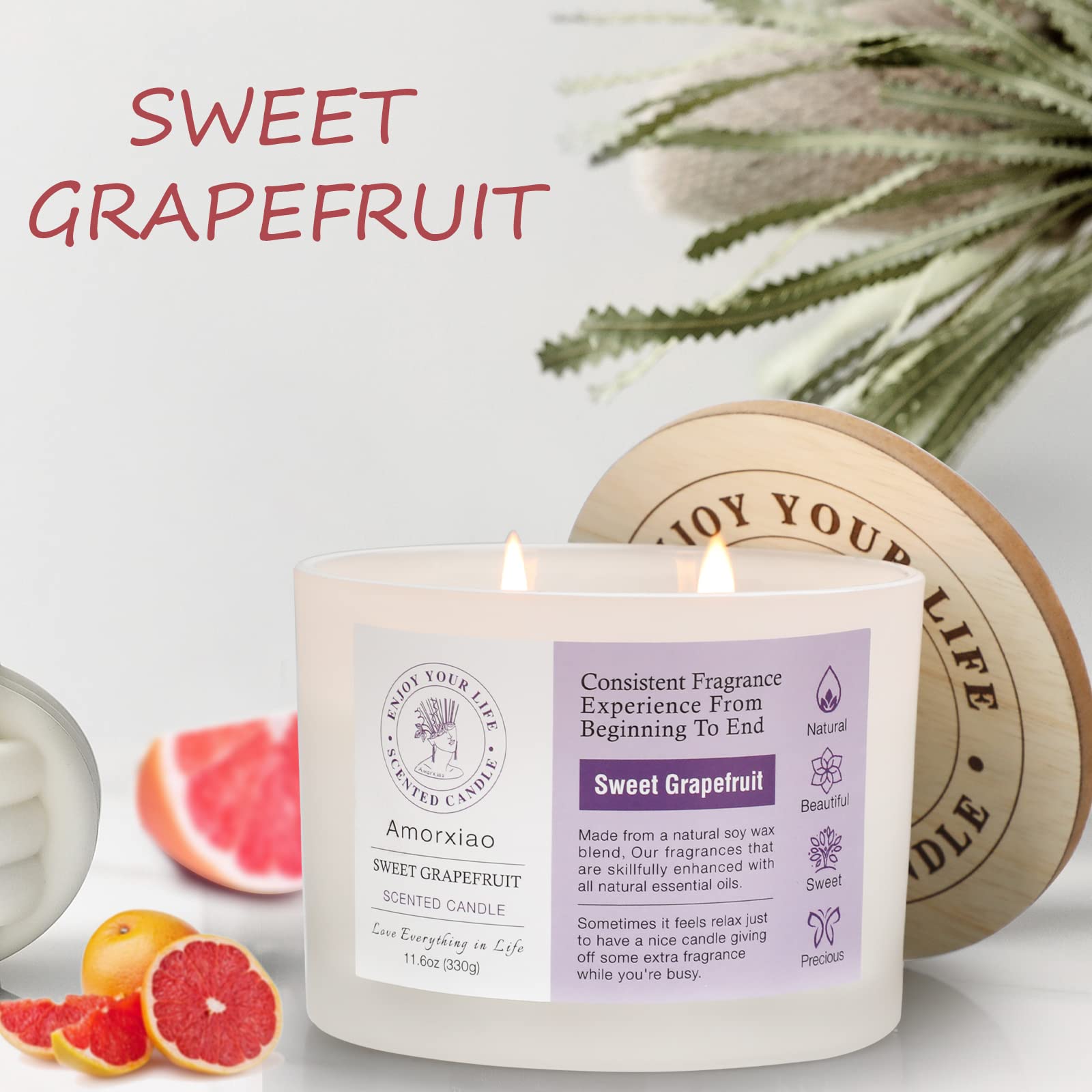 3 Pack Candles for Home Scented, 34.8 oz 240 Hour Long Lasting Candles Set, Grapefruit &Lavender ROSIANS