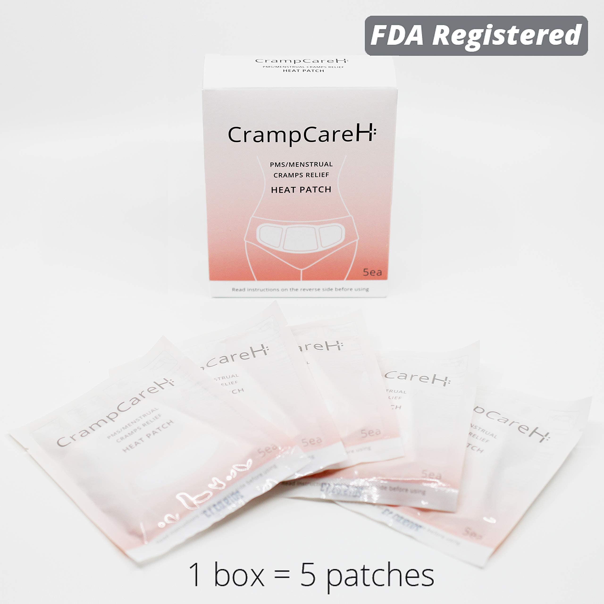 (5 Patches) CrampCareH PMS/Menstrual Cramps Relief Heat Patch with Wide Wings, FDA Registered CrampCareH
