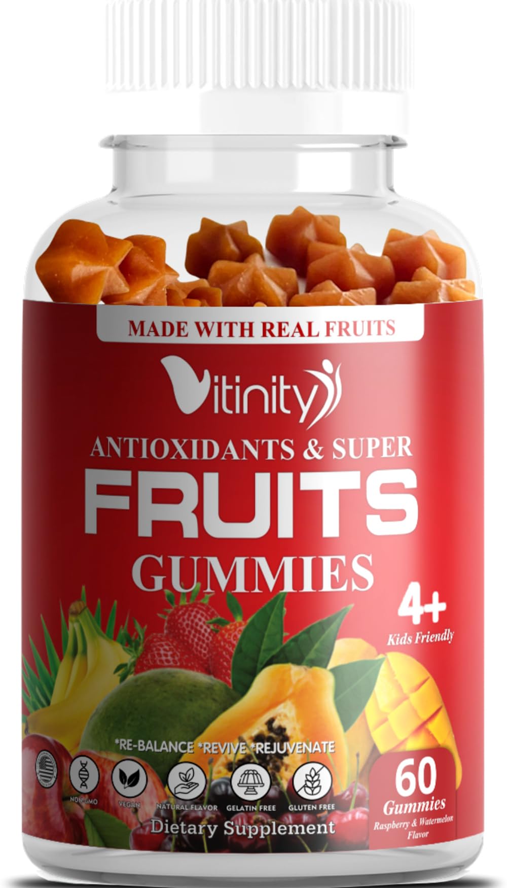 VITINITY Made with Real Super Fruits Delicious Gummy Supplement,Men,Women & Kids
