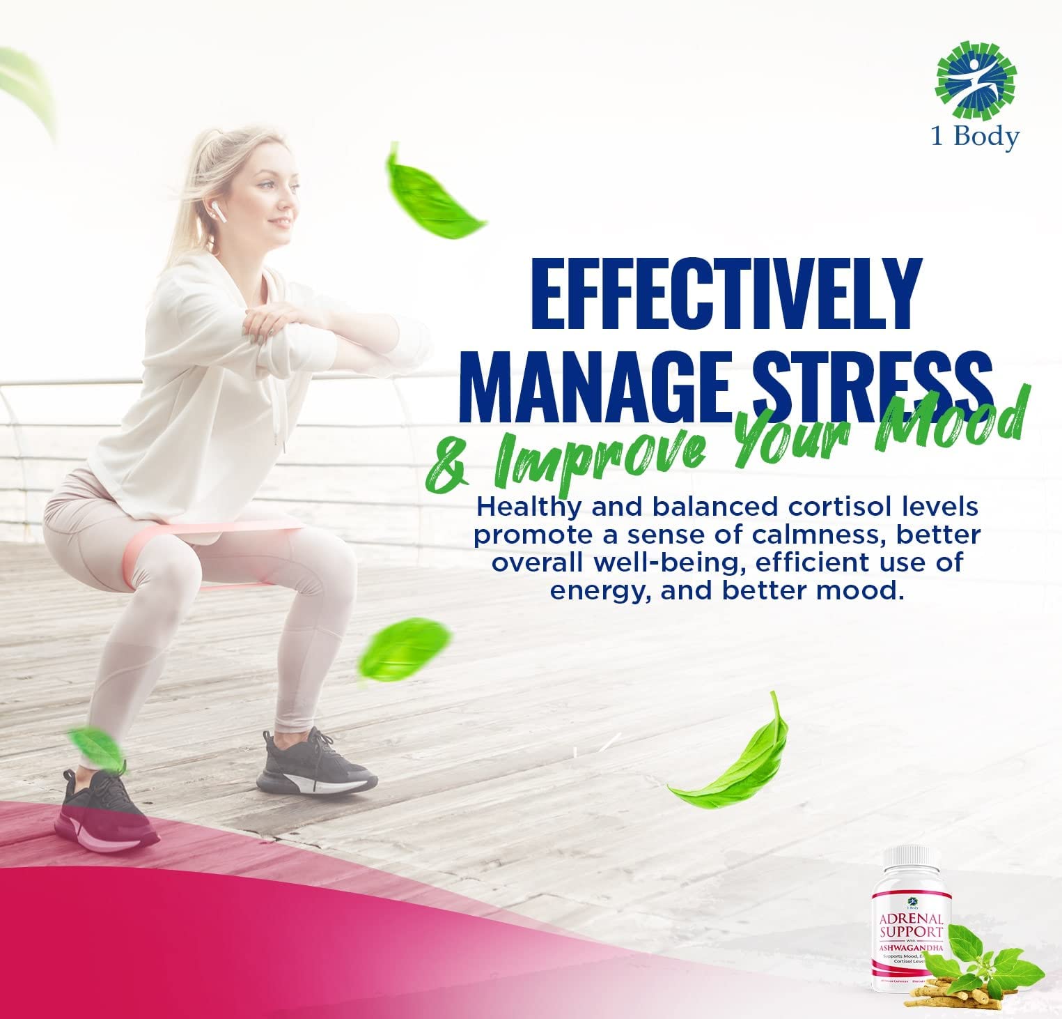 1 Body Adaptogen Complex Supplement with Ashwagandha - 60 Vegan Cap