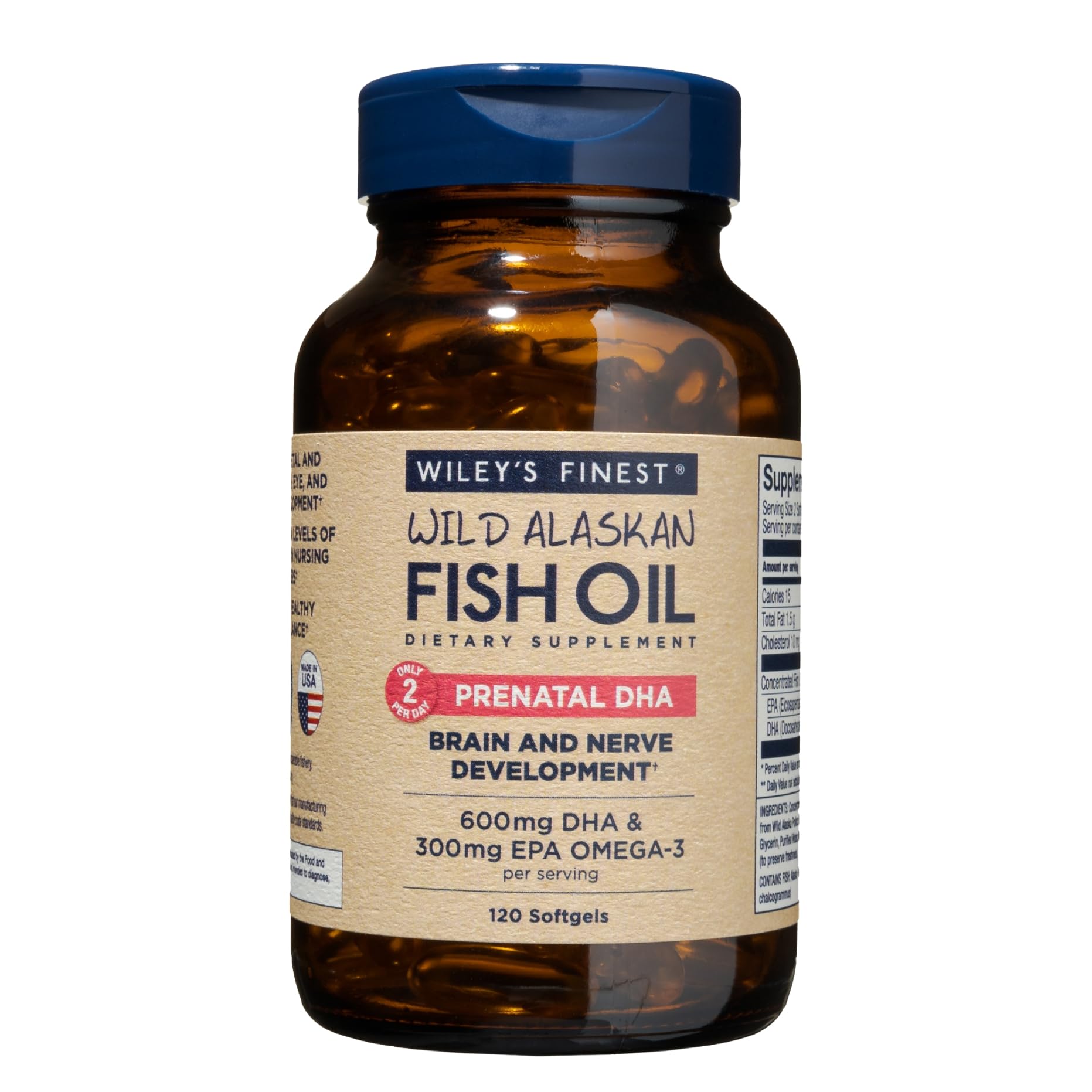Wiley's Finest Wild Alaskan Fish Oil Prenatal DHA - 900mg EPA and DHA Omega-3s