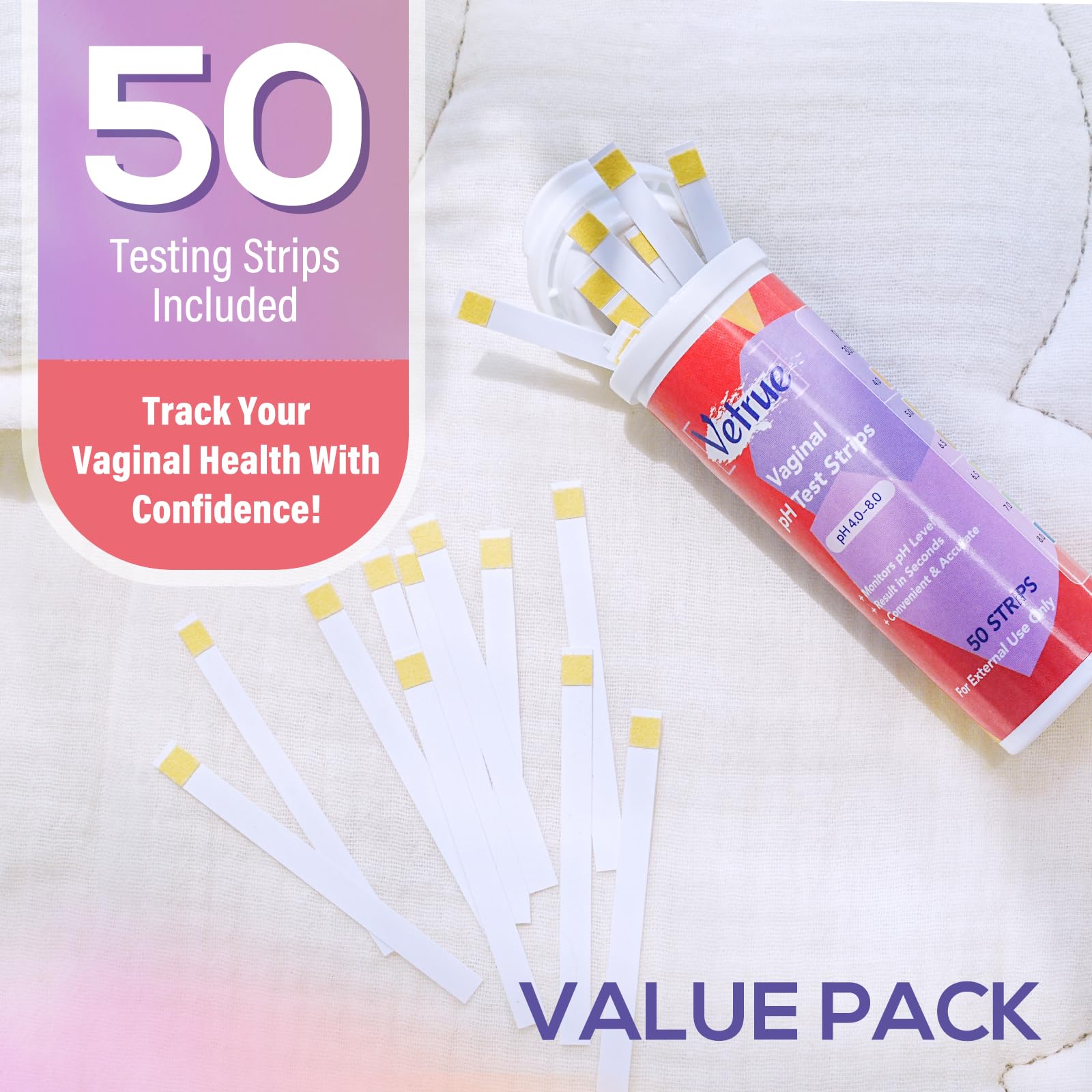 Vaginal pH Test Strips for Women, Convenient Testing Solution for Assessing and Maintaining vetrue
