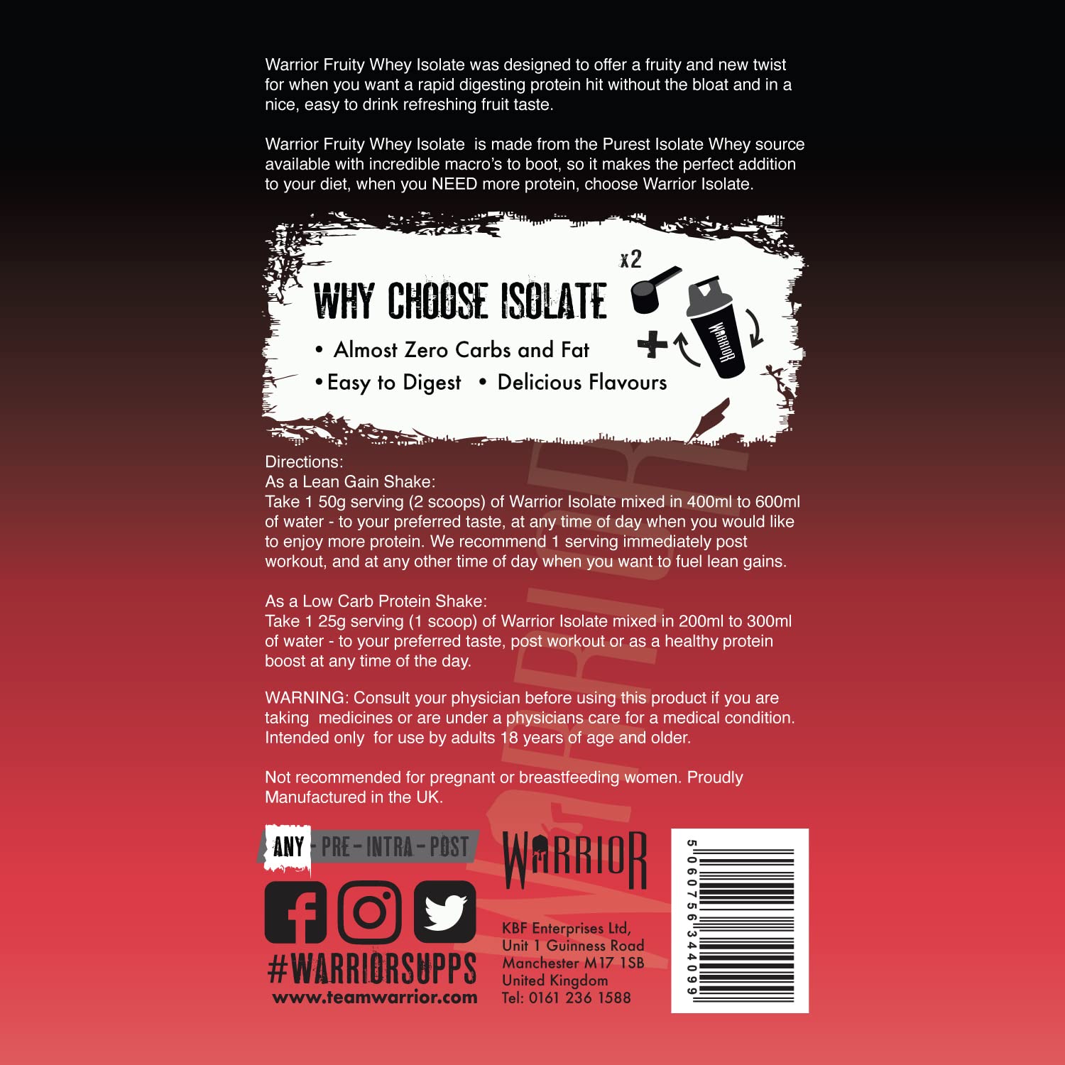 Warrior, Fruity Clear Whey Isolate – Rapid Digesting Protein Powder – Refreshingly Fruit Flavoured Shakes Warrior