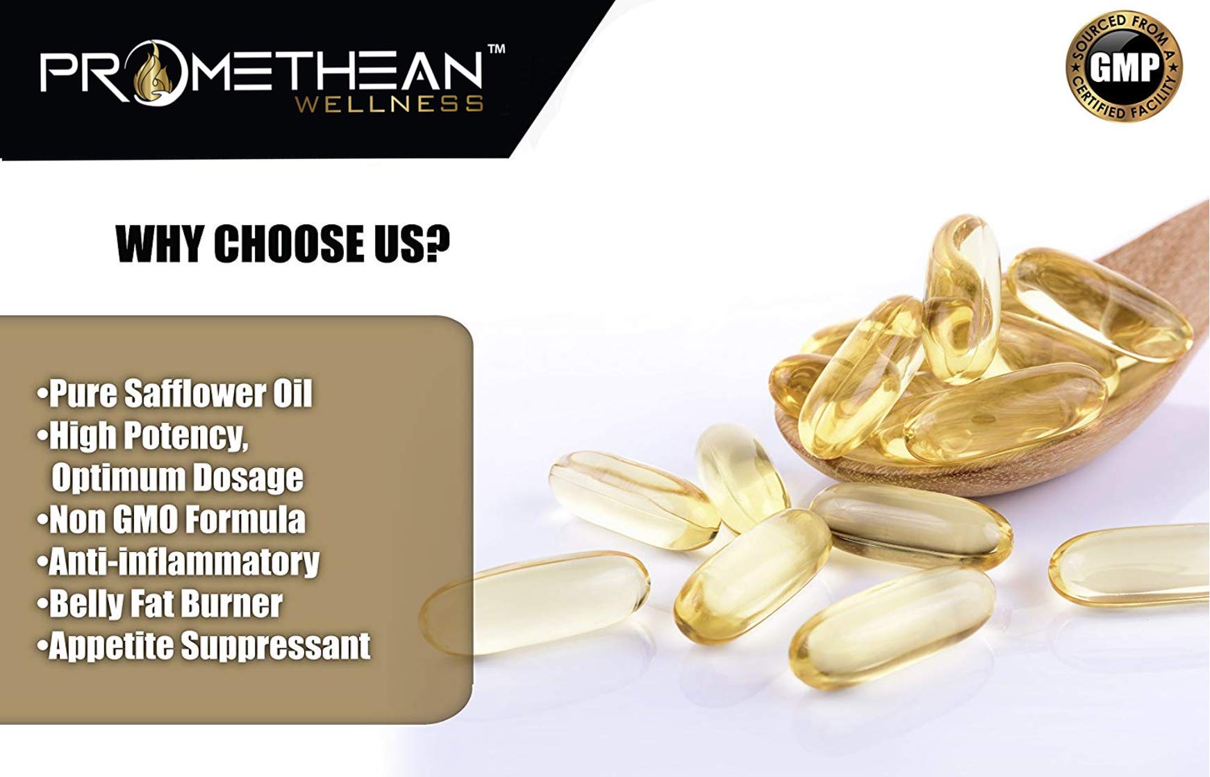 Vegan CLA Pro 2000 mg Pure Premium CLA Safflower Oil Conjugated Linoleic Acid Best Promethean Wellness